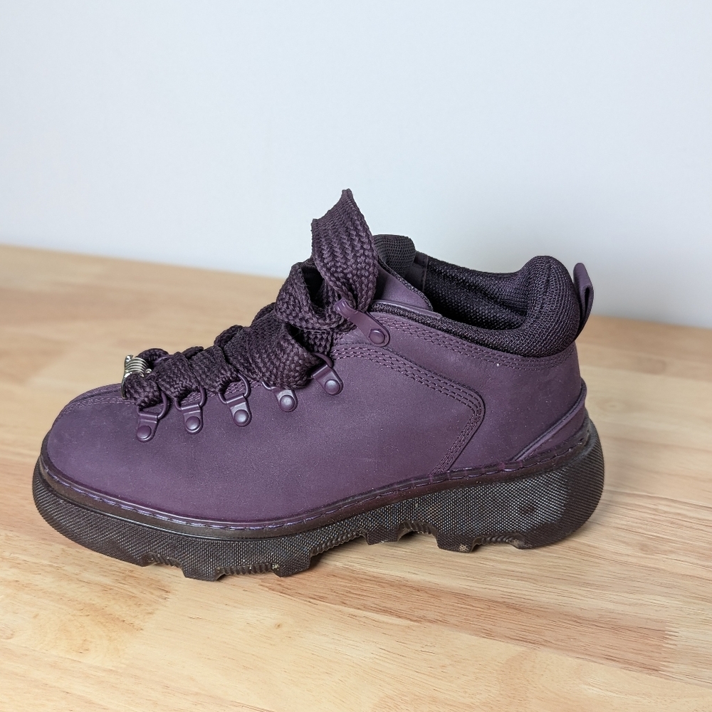 Burberry Women'sPurple Aubergine Lace-Up Leather Trek Ankle Boots, Brand Size 39 - Picture 6 of 9